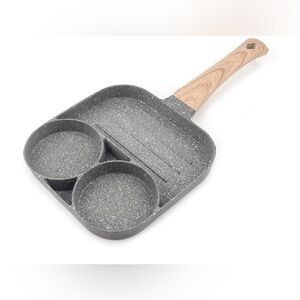 3 Section Nonstick Egg Frying Pan 2 in 1 Divided Frying Grill Pan